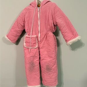 Pink Hooded Snowsuit with White Trim